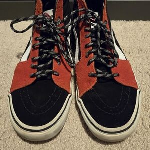 Vans high top sneakers red black white - 9.5 womens - 8 mens
